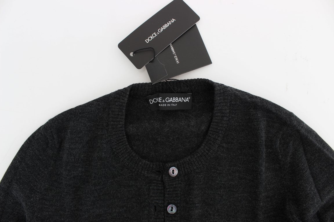Elegant Gray Wool Cardigan Sweater