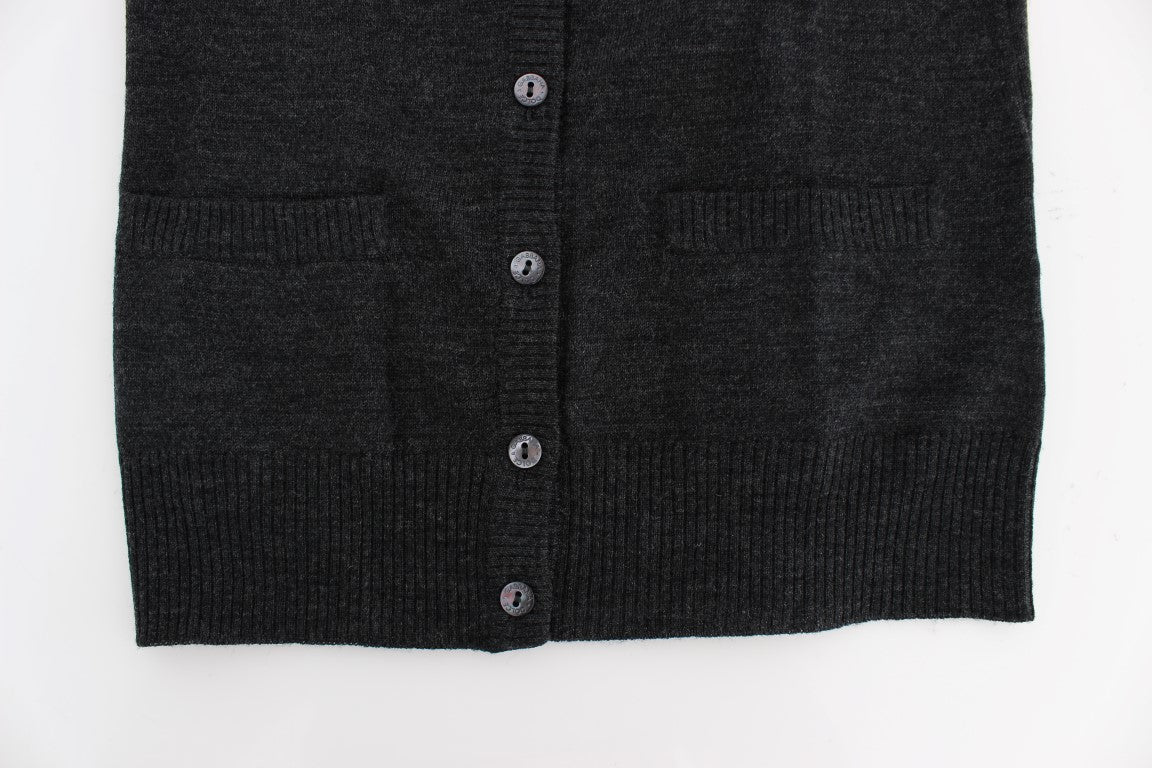 Elegant Gray Wool Cardigan Sweater