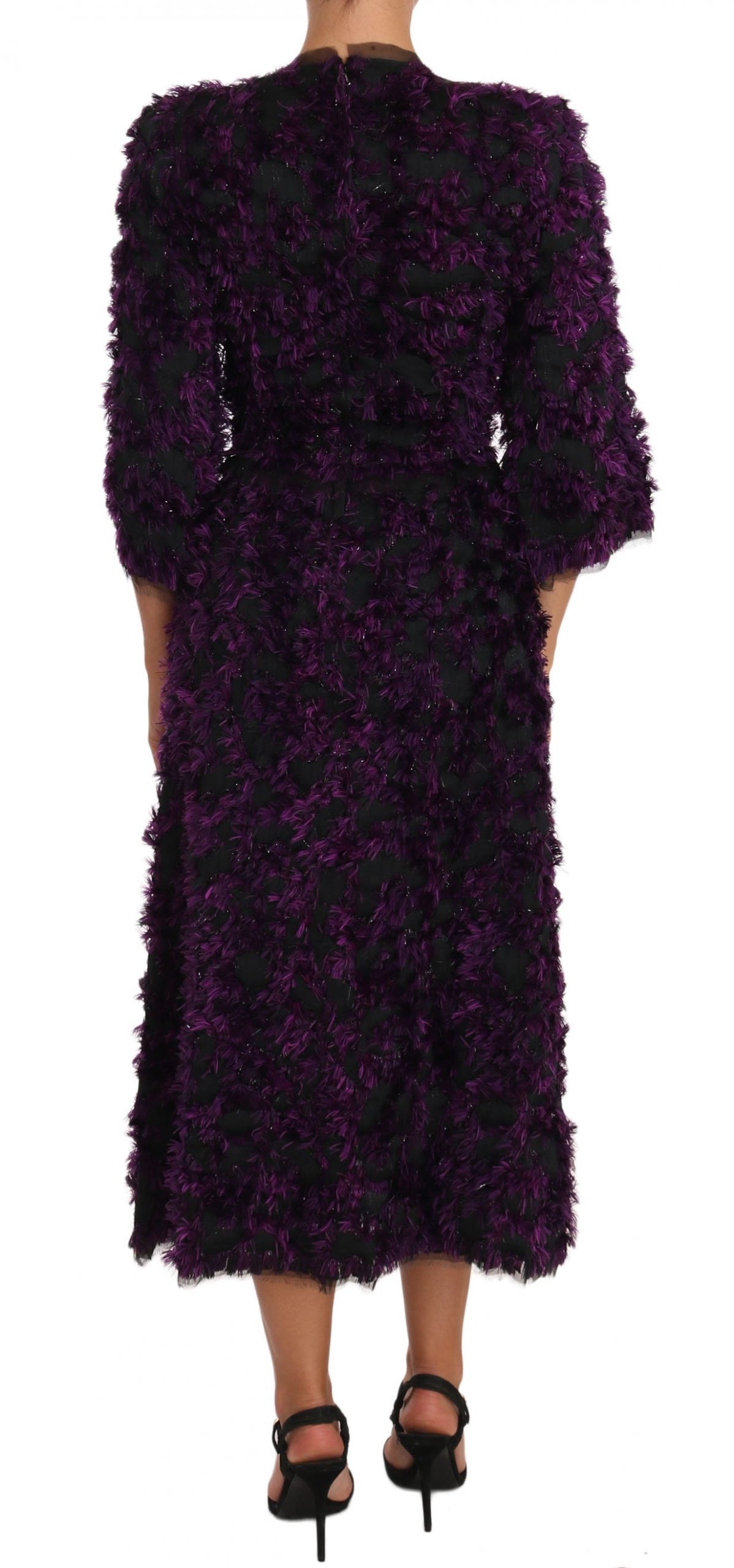 Elegant Fringe Sheath Dress in Purple & Black