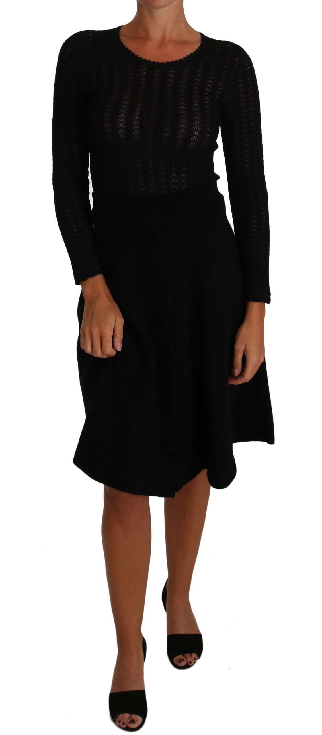 Elegant Black Knitted Sheath Dress