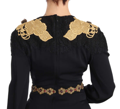 Elegant Maxi Black Dress with Gold Detailing