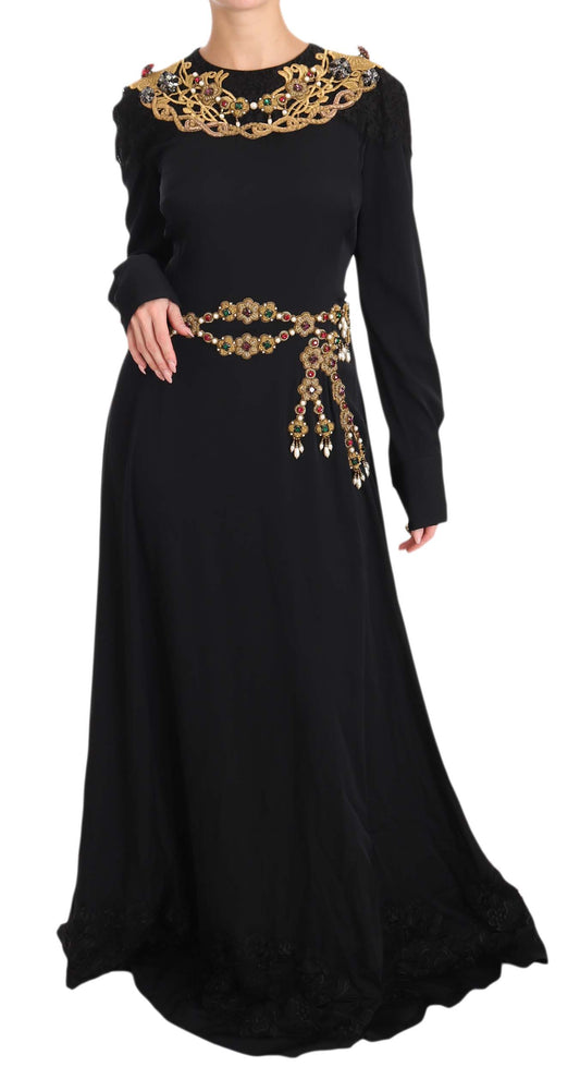 Elegant Maxi Black Dress with Gold Detailing