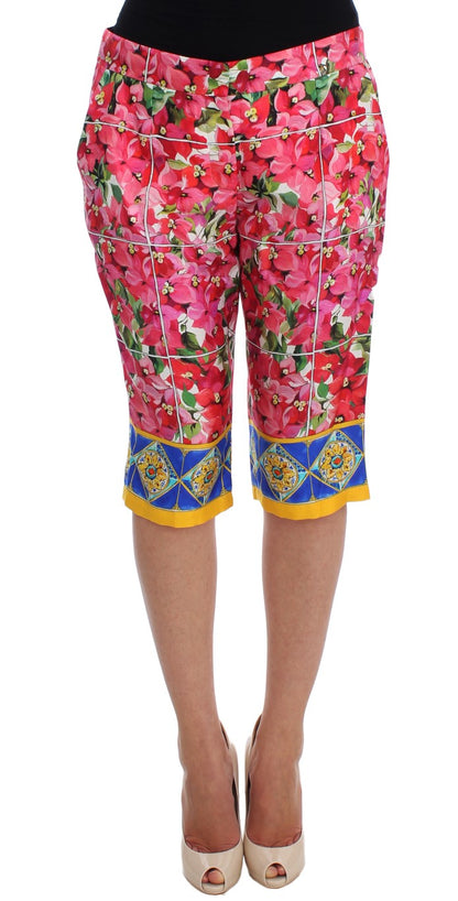 Multicolor Floral Silk Capri Pants