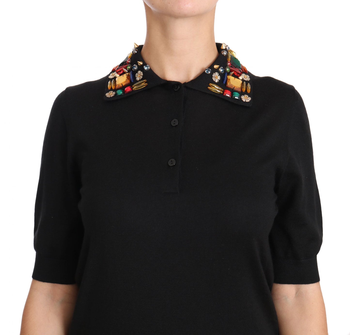 Elegant Black Cashmere Sequin Collar Top