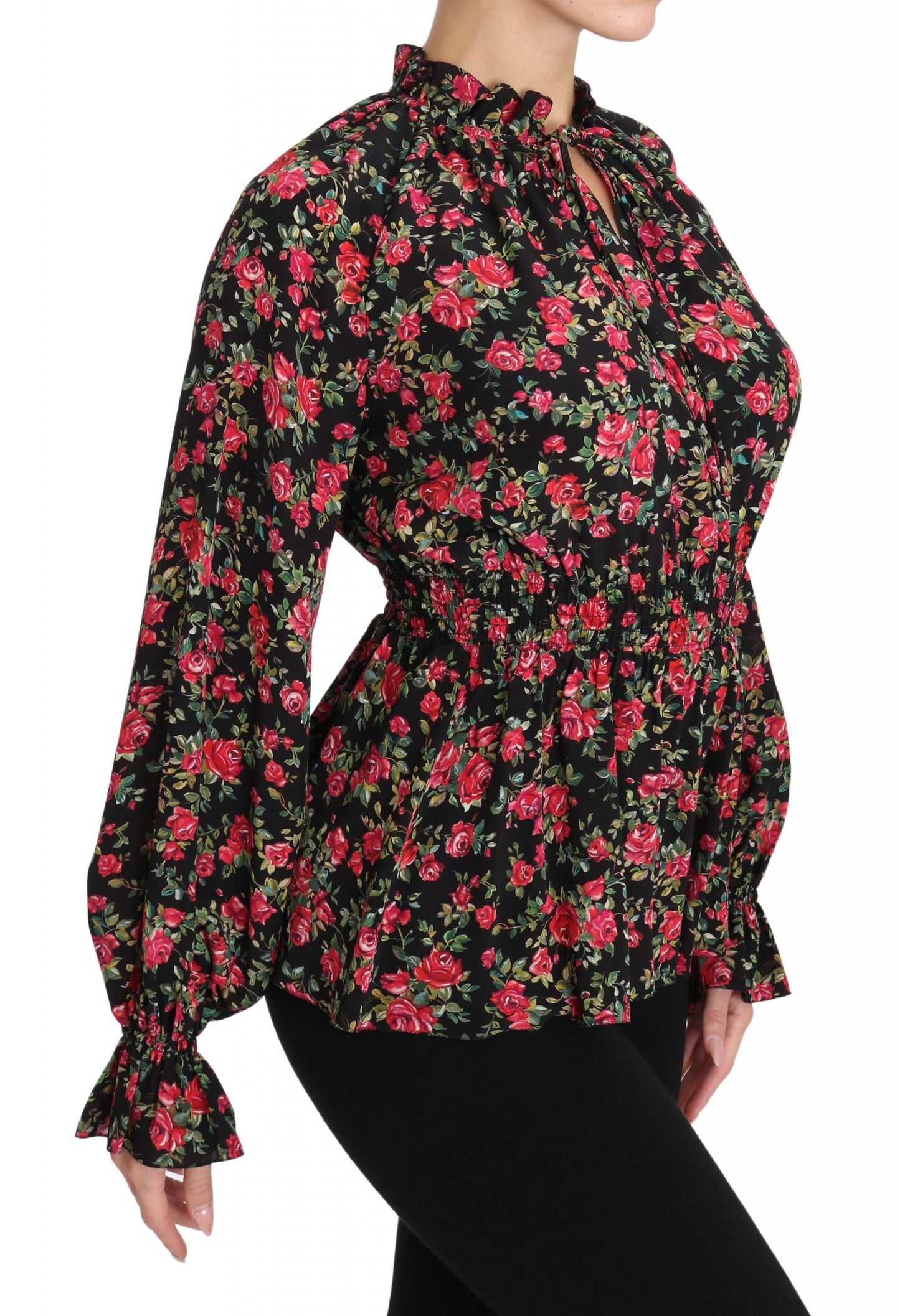 Elegant Black Floral Silk Shirt