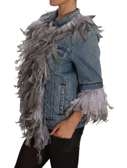 Embellished Feather Denim Extravaganza