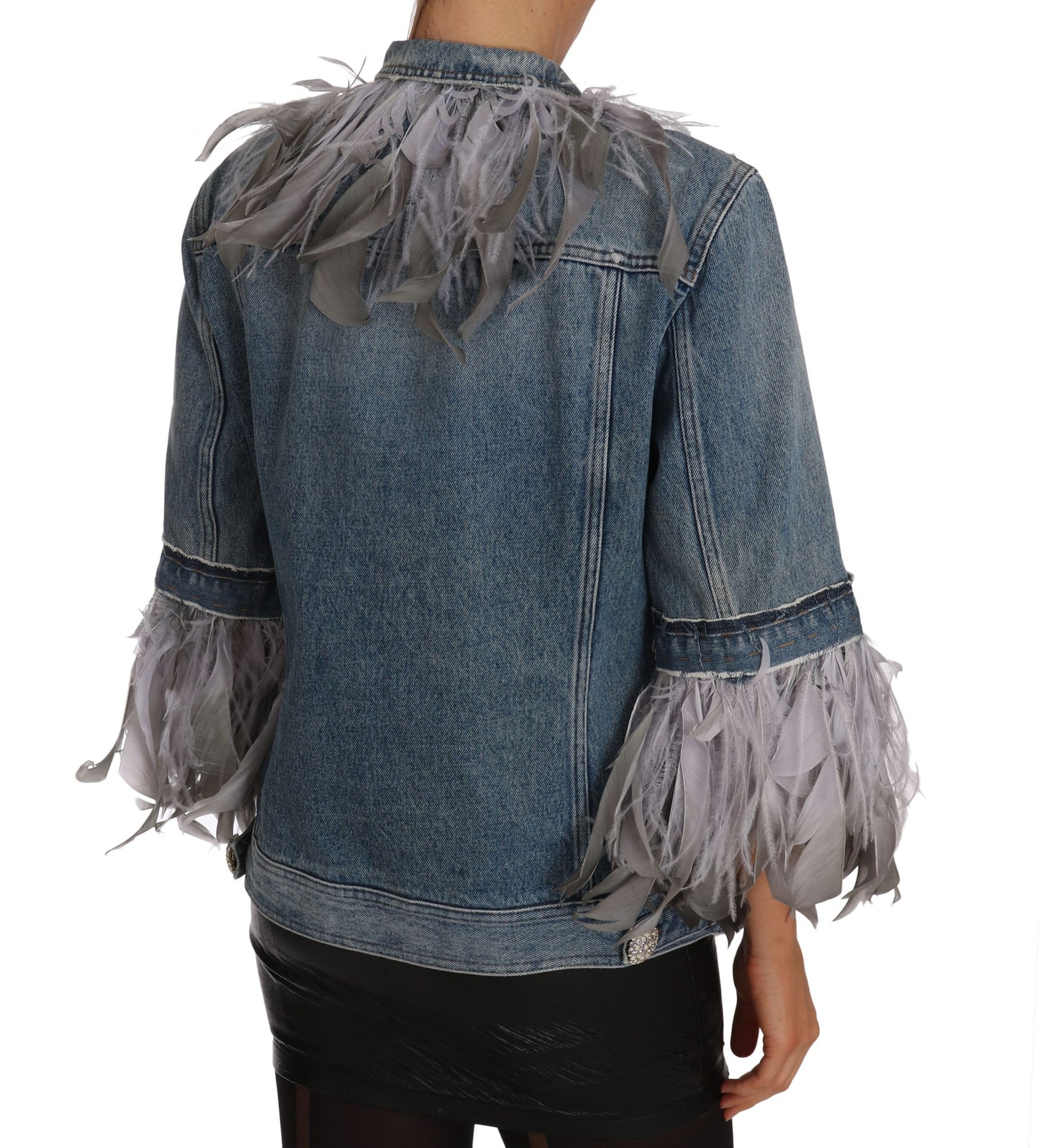 Embellished Feather Denim Extravaganza