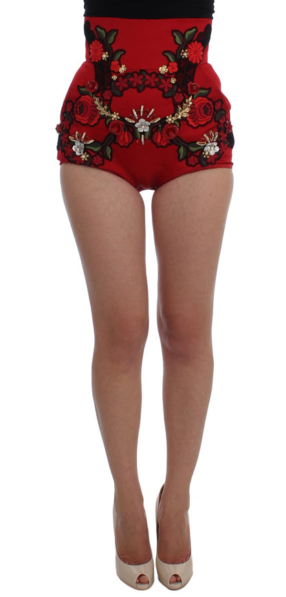 Ravishing Red Silk Embroidered Shorts