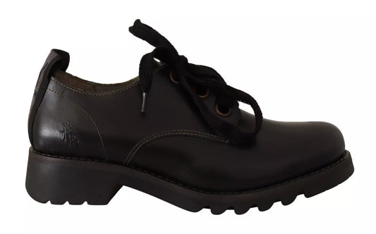 Black Leather Low Top Lace Up Women Oxford Shoes