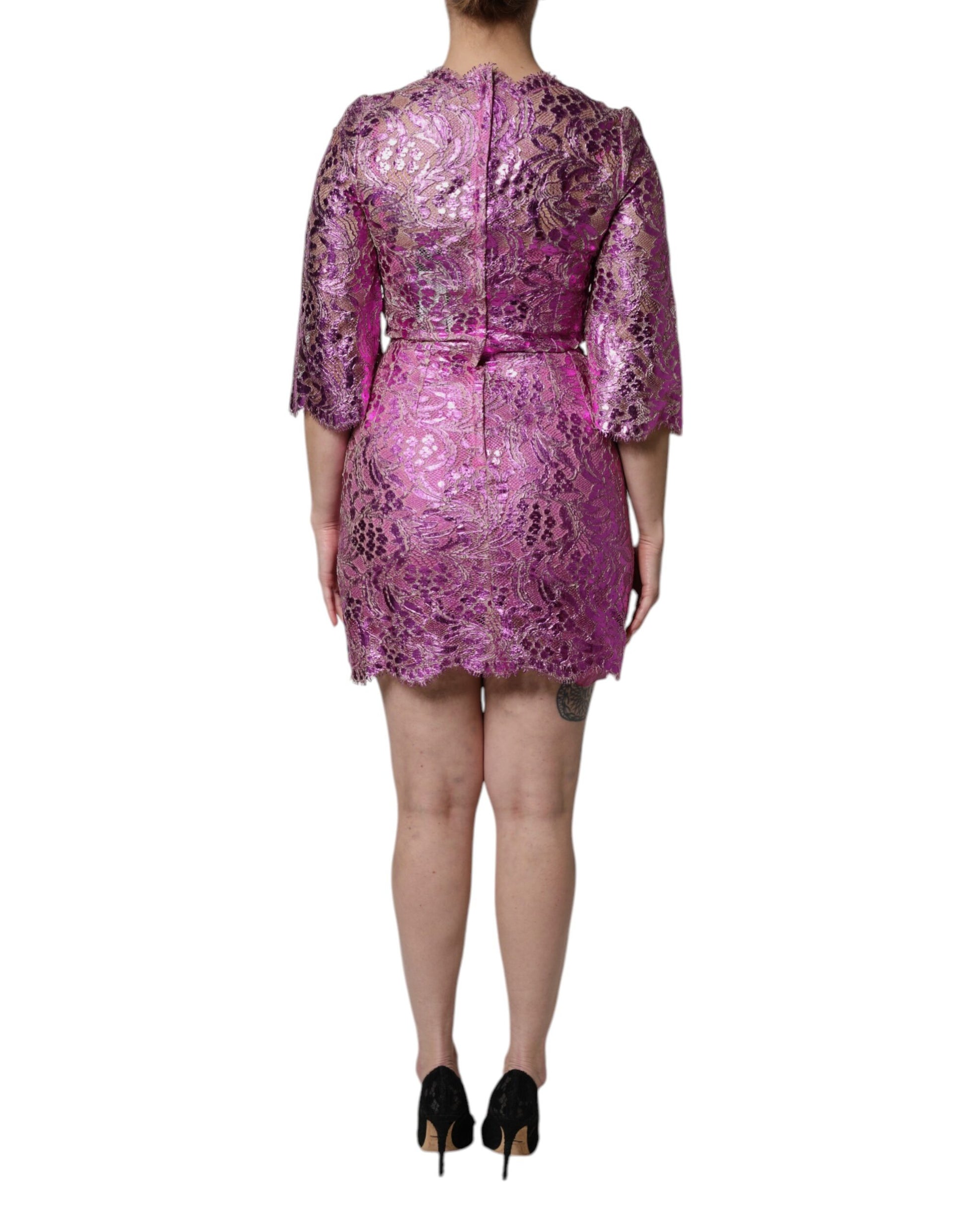 Metallic Fuchsia Floral Sheath Mini Dress