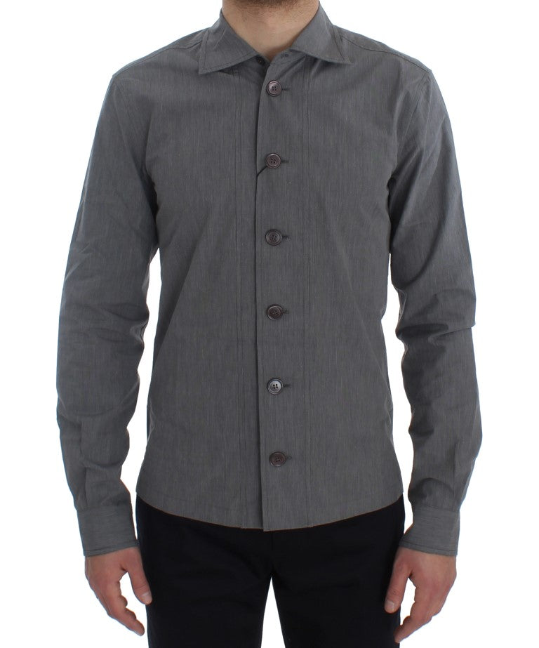 Elegant Gray Cotton Dress Shirt