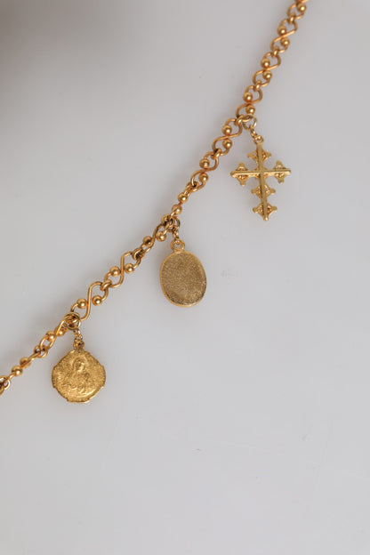 Gold Tone Brass Chain Religious Cross Pendant Necklace