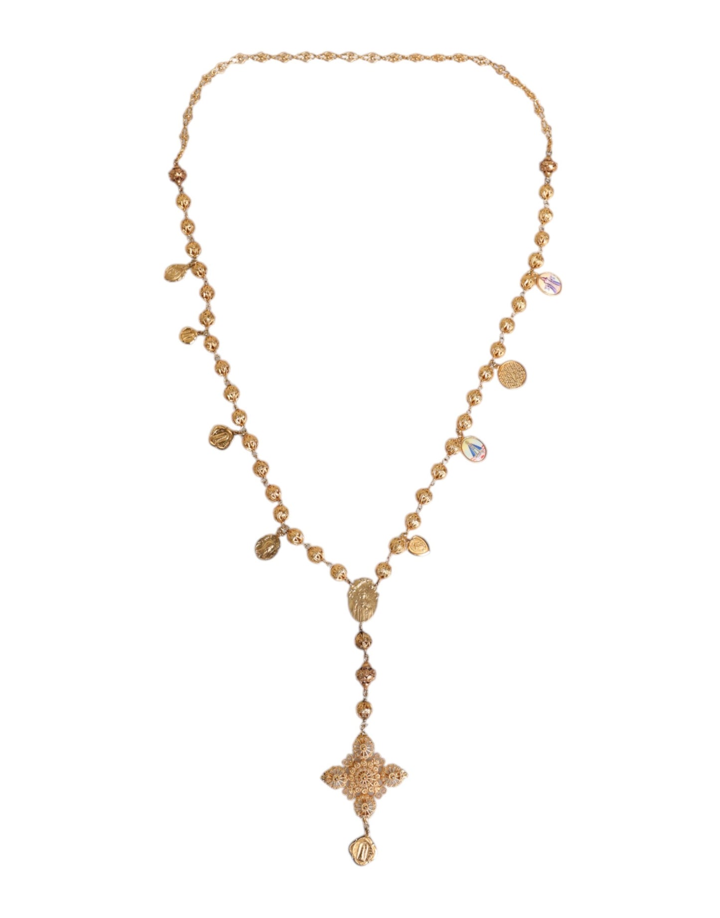 Gold Tone Chain Brass Beaded Statement Sicily Necklace