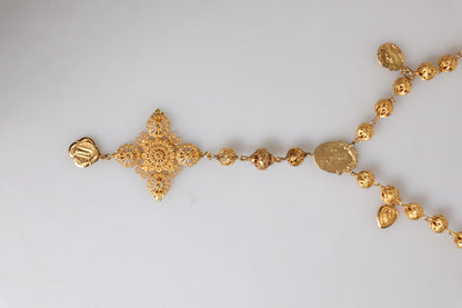 Gold Tone Chain Brass Beaded Statement Sicily Necklace