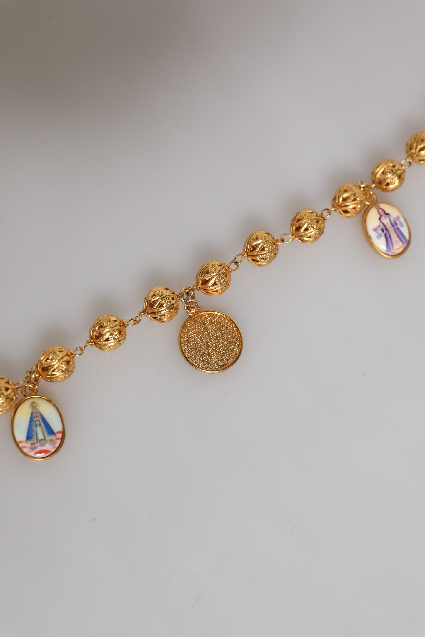 Gold Tone Chain Brass Beaded Statement Sicily Necklace