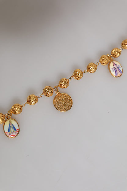 Gold Tone Chain Brass Beaded Statement Sicily Necklace