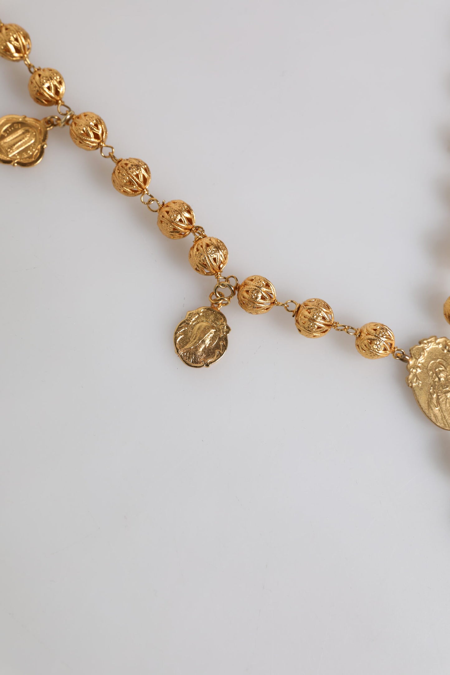 Gold Tone Chain Brass Beaded Statement Sicily Necklace