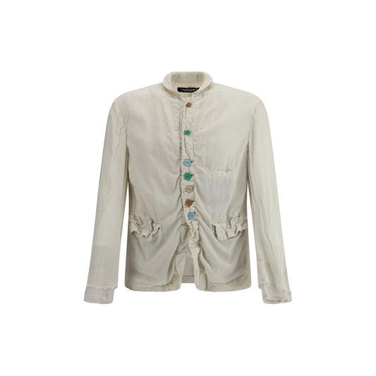 Jacket with multicolored button