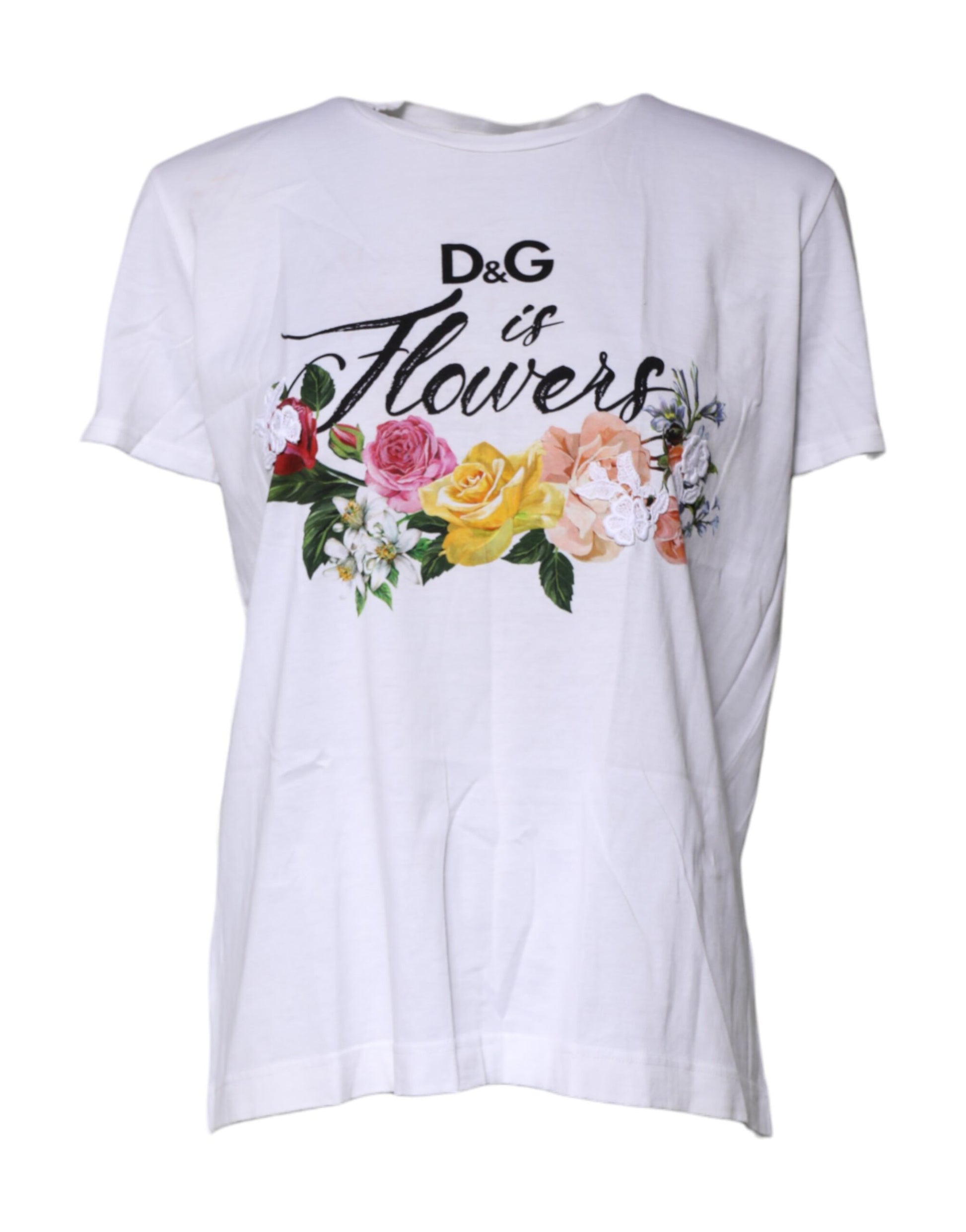 White Cotton DG Floral Embroidered Top T-shirt