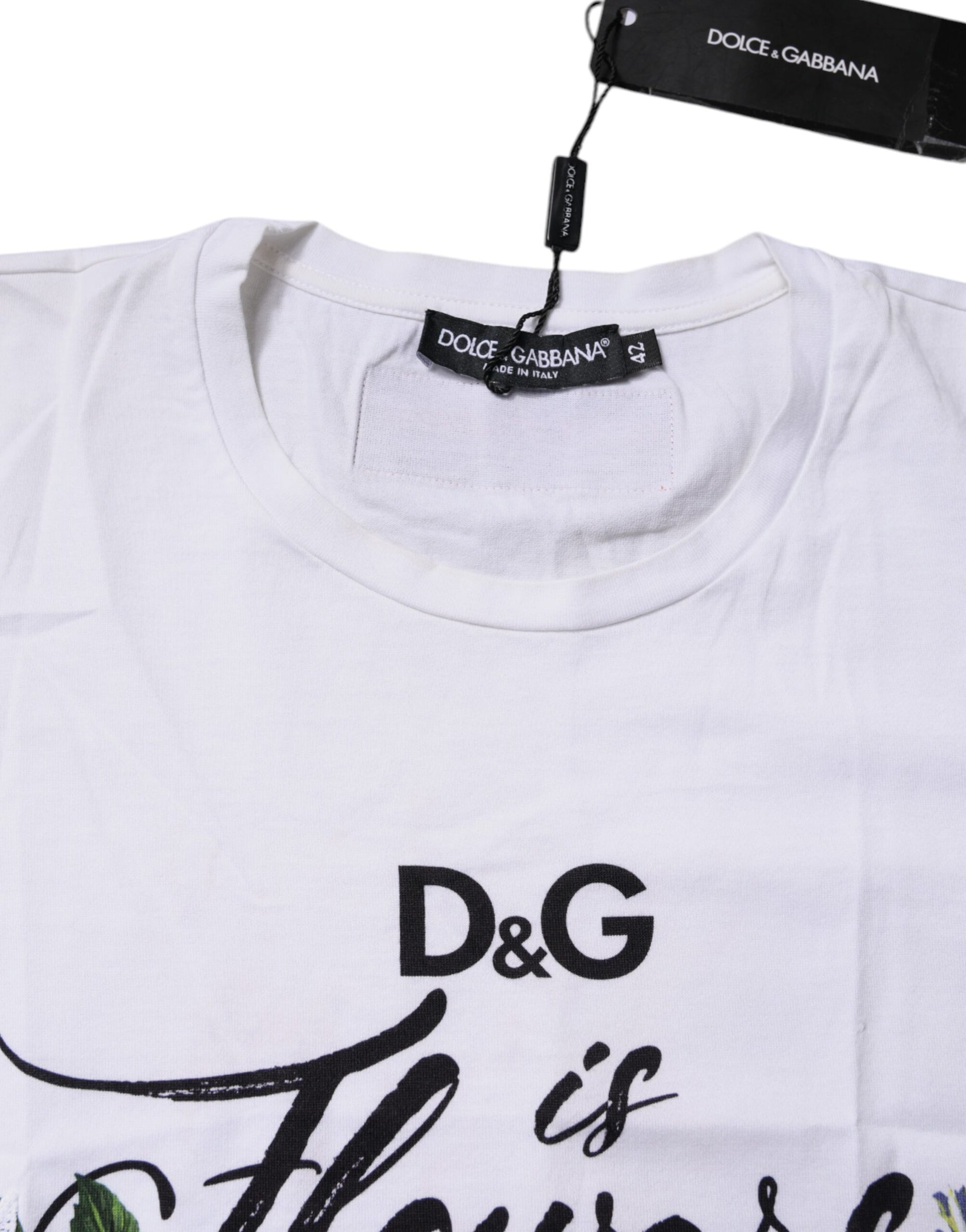 White Cotton DG Floral Embroidered Top T-shirt