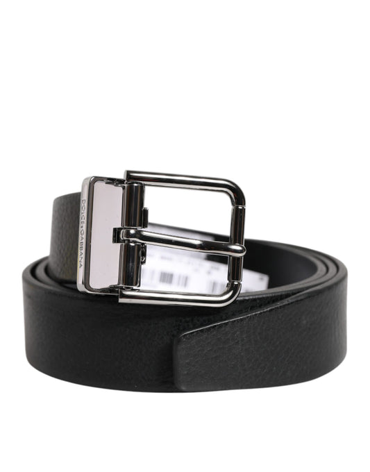 Black Leather Classic Metal Waist Buckle Belt