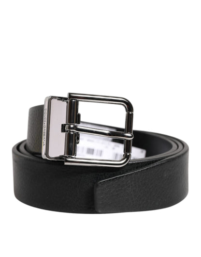 Black Leather Classic Metal Waist Buckle Belt
