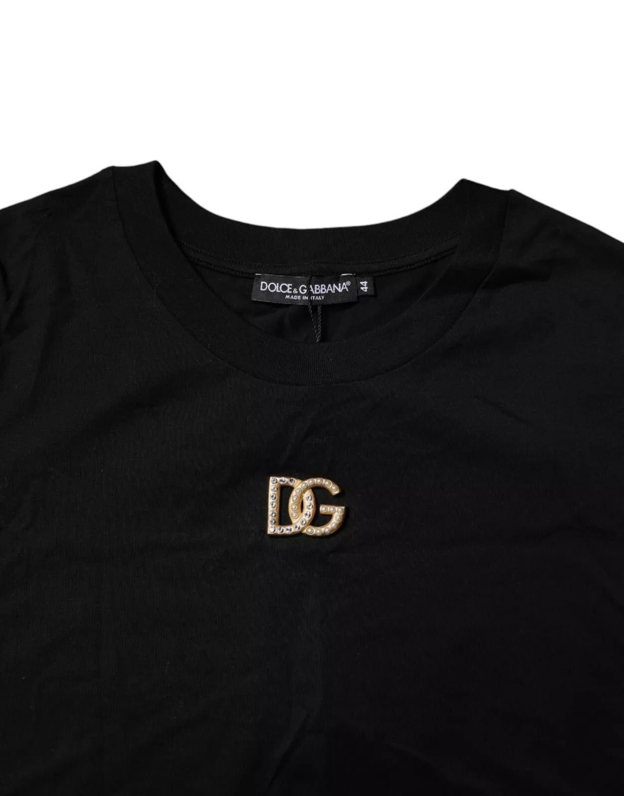 Black DG Embellished Cotton Crew Neck T-shirt