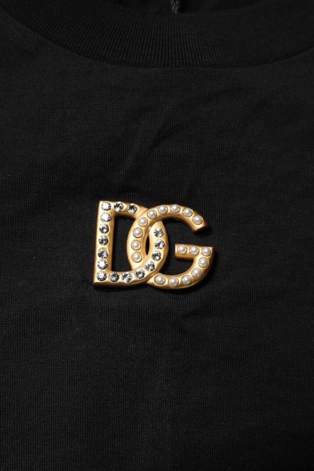 Black DG Embellished Cotton Crew Neck T-shirt
