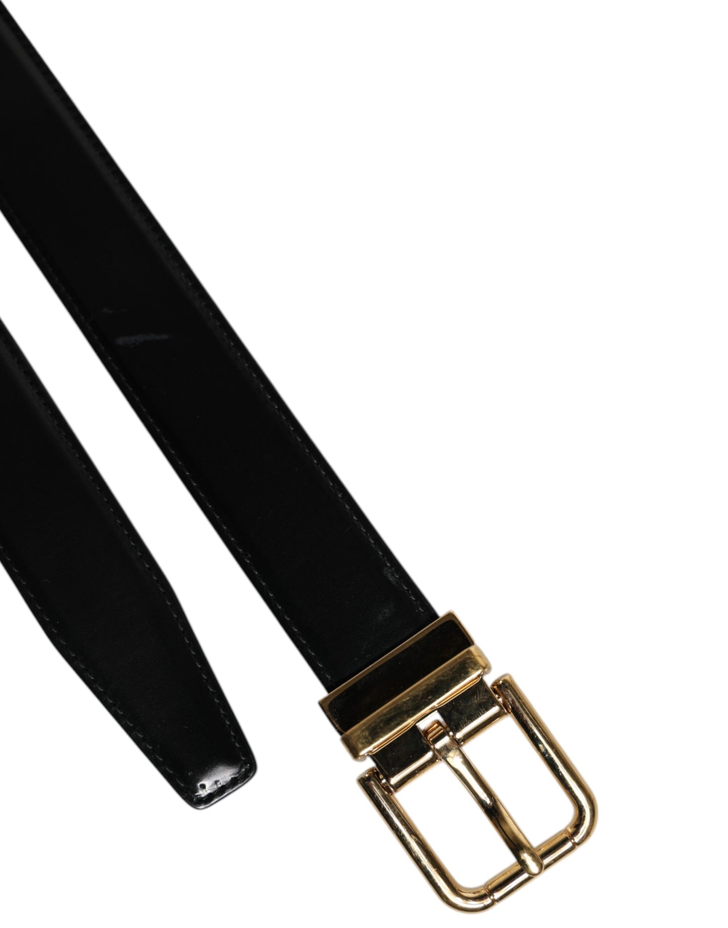 Black Leather Gold Metal Waist Buckle Belt