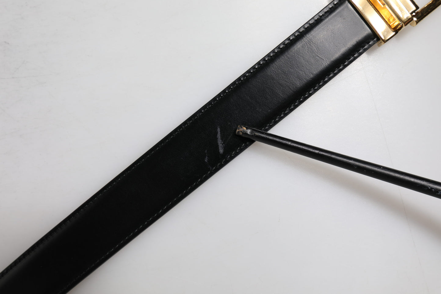 Black Leather Gold Metal Waist Buckle Belt