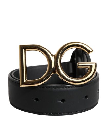 Black Leather Metal Waist DG Logo Buckle Belt