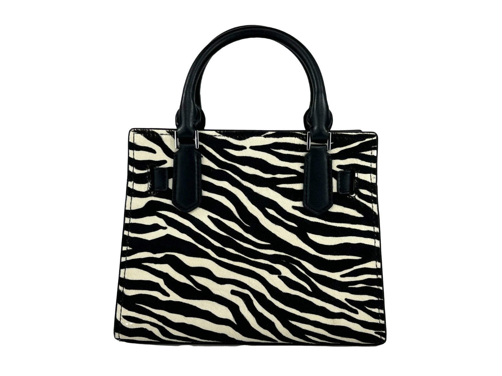 Hamilton Small Leather Zebra Print Satchel Crossbody Black/White