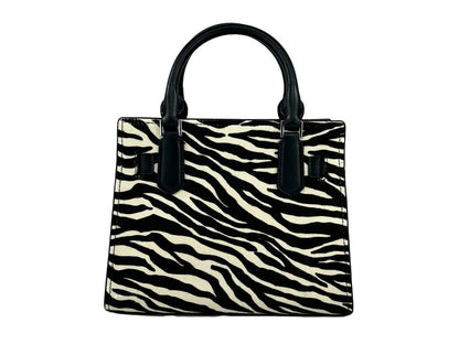 Hamilton Small Leather Zebra Print Satchel Crossbody Black/White