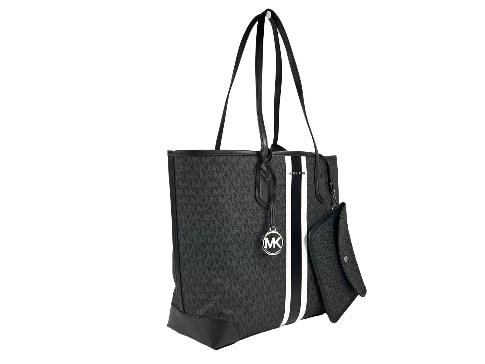 Eva Large Stripe Travel Tote Bag Plus Pouch Black