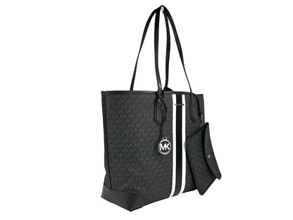 Eva Large Stripe Travel Tote Bag Plus Pouch Black