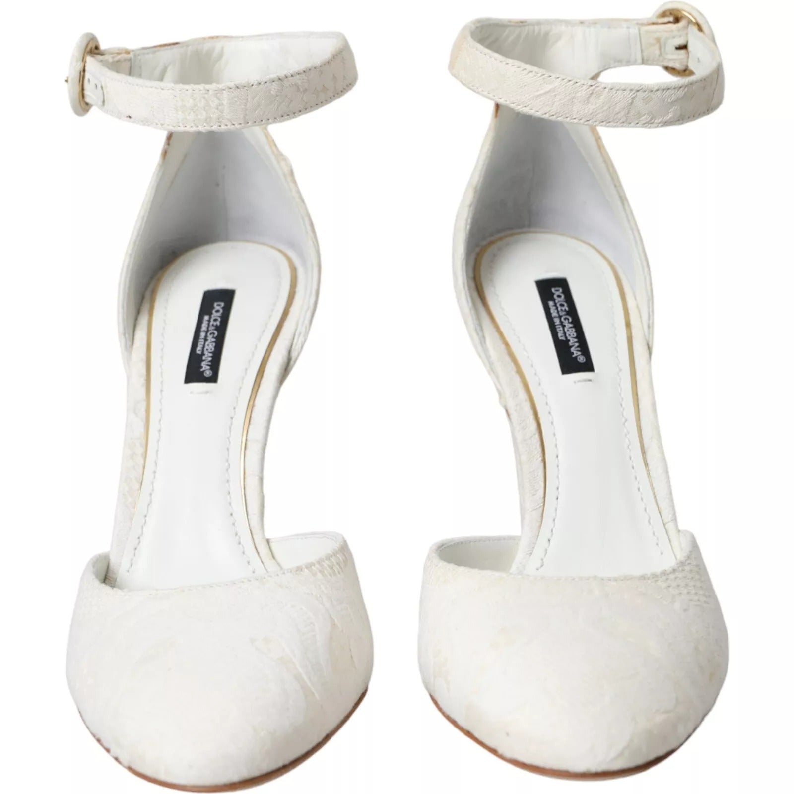 White Floral Jacquard Mary Janes Heels Pumps Shoes