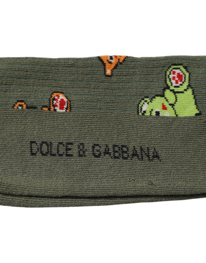 Green Nylon DG Bear Printed Mid Calf Socks