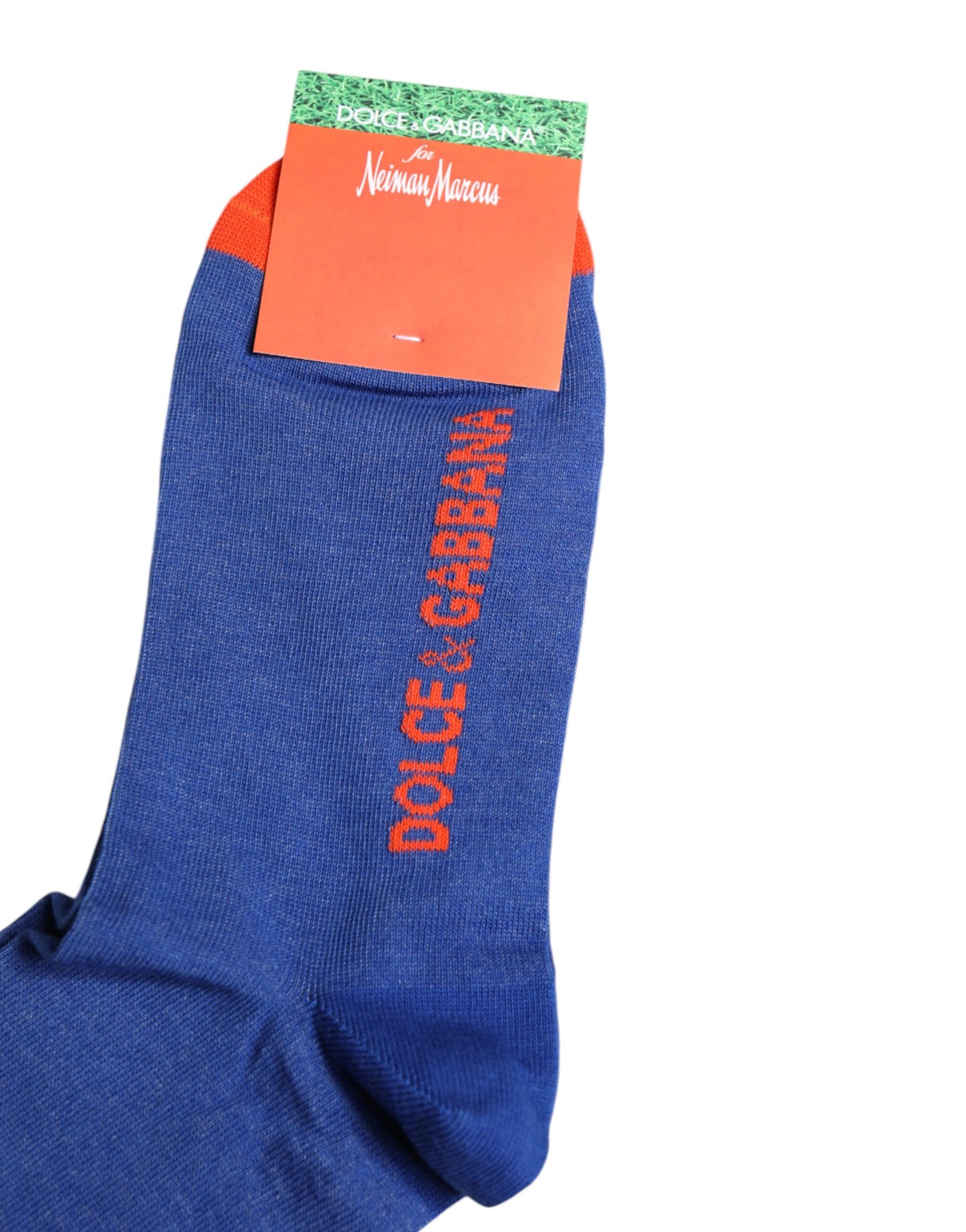 Blue Cotton DG Logo Print Mid Calf Socks