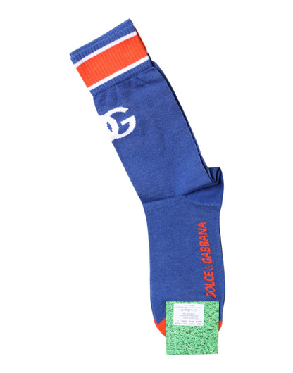 Blue Cotton DG Logo Print Mid Calf Socks