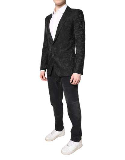 Black Floral Jacquard Coat Jacket Blazer