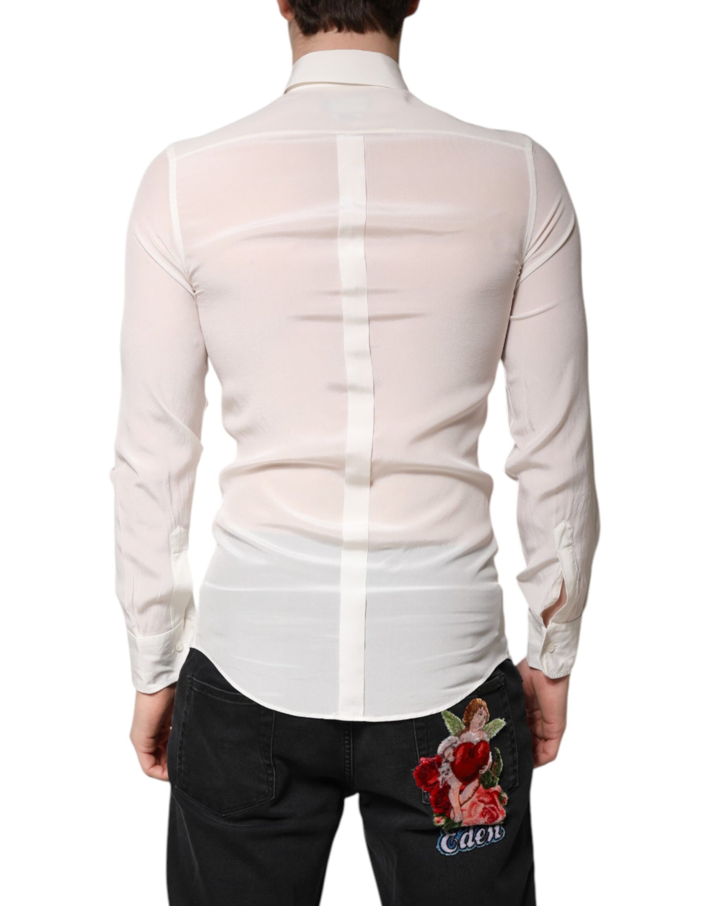 White Silk GOLD Dress Formal Collared Shirt