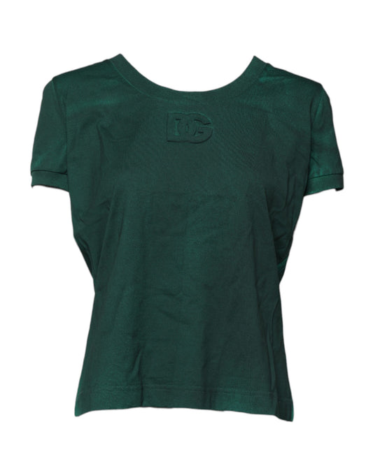 Green Cotton Round Neck Short Sleeves T-shirt