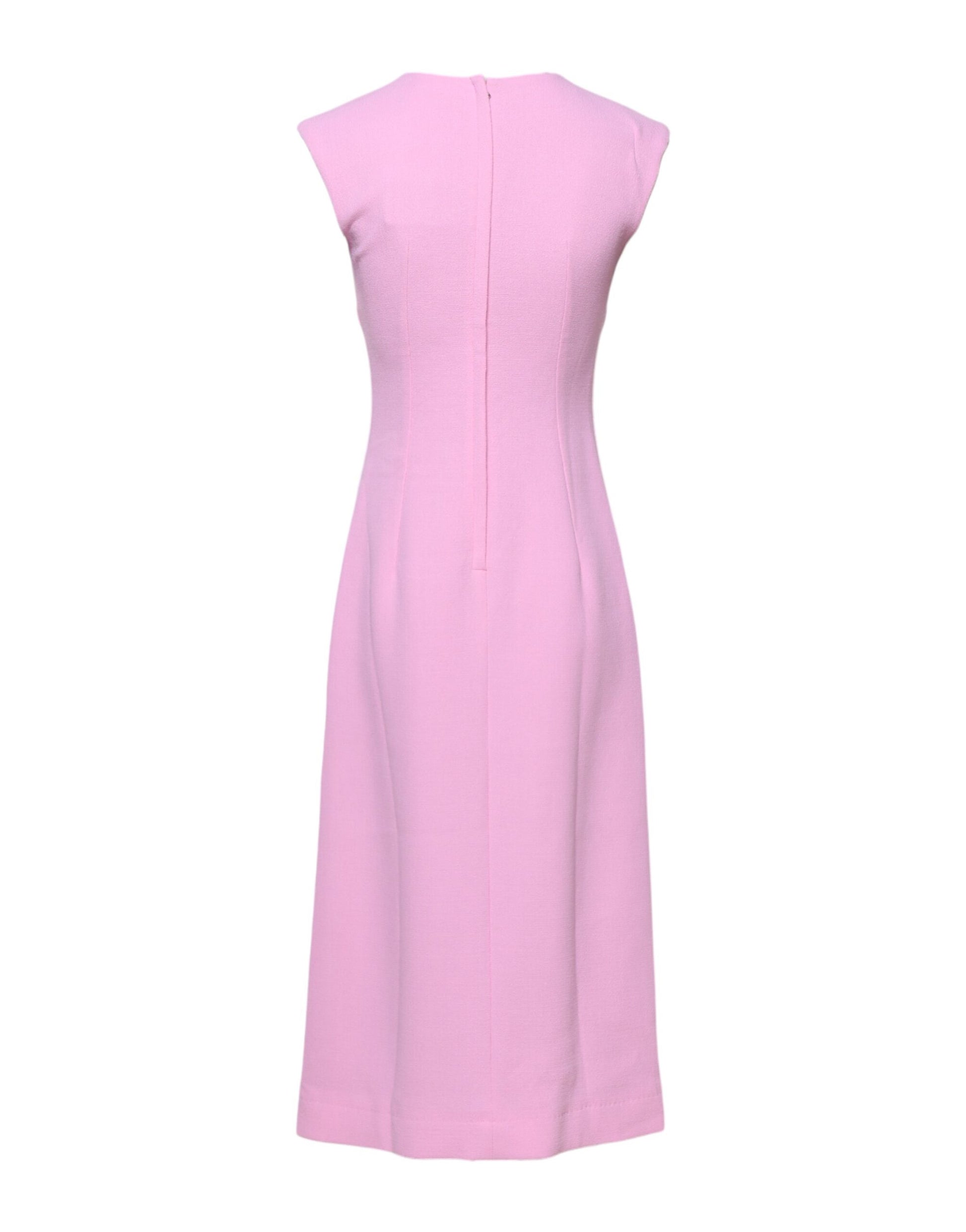 Pink Wool Sleeveless Sheath Midi Dress