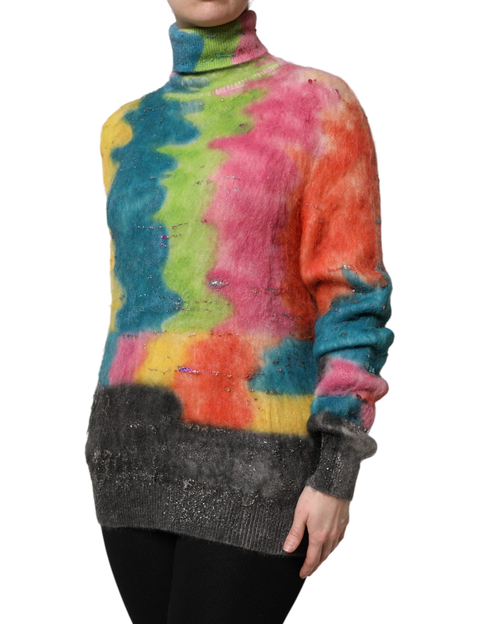 Multicolor Mohair Turtleneck Pullover Sweater