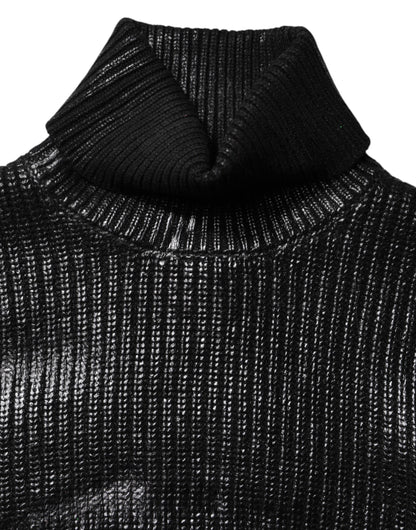 Black Wool Long Sleeve Turtleneck Cropped Top