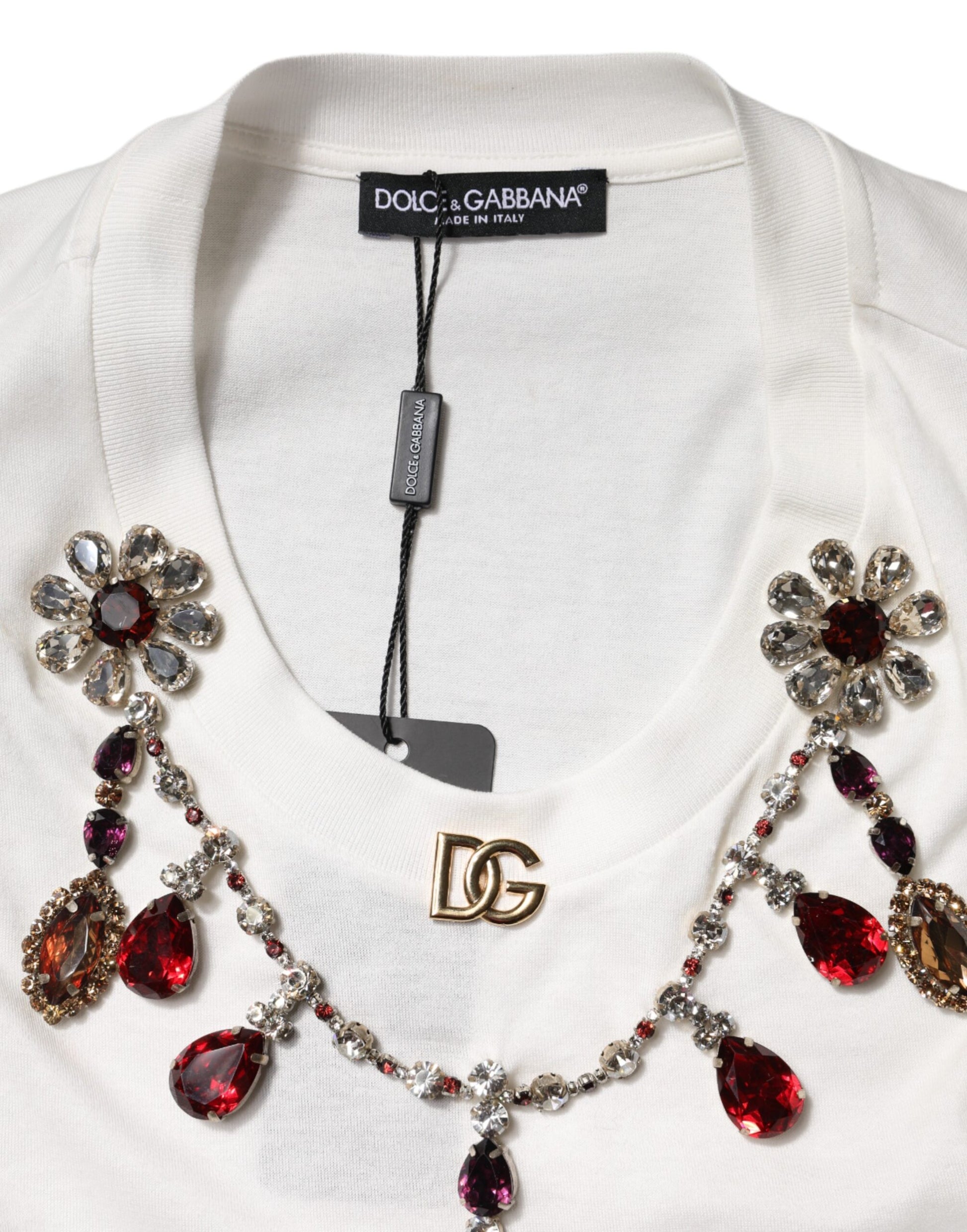 White Cotton Logo Crystal Detailing Tank Top