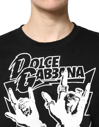 Black Cotton Printed Short Sleeves T-shirt
