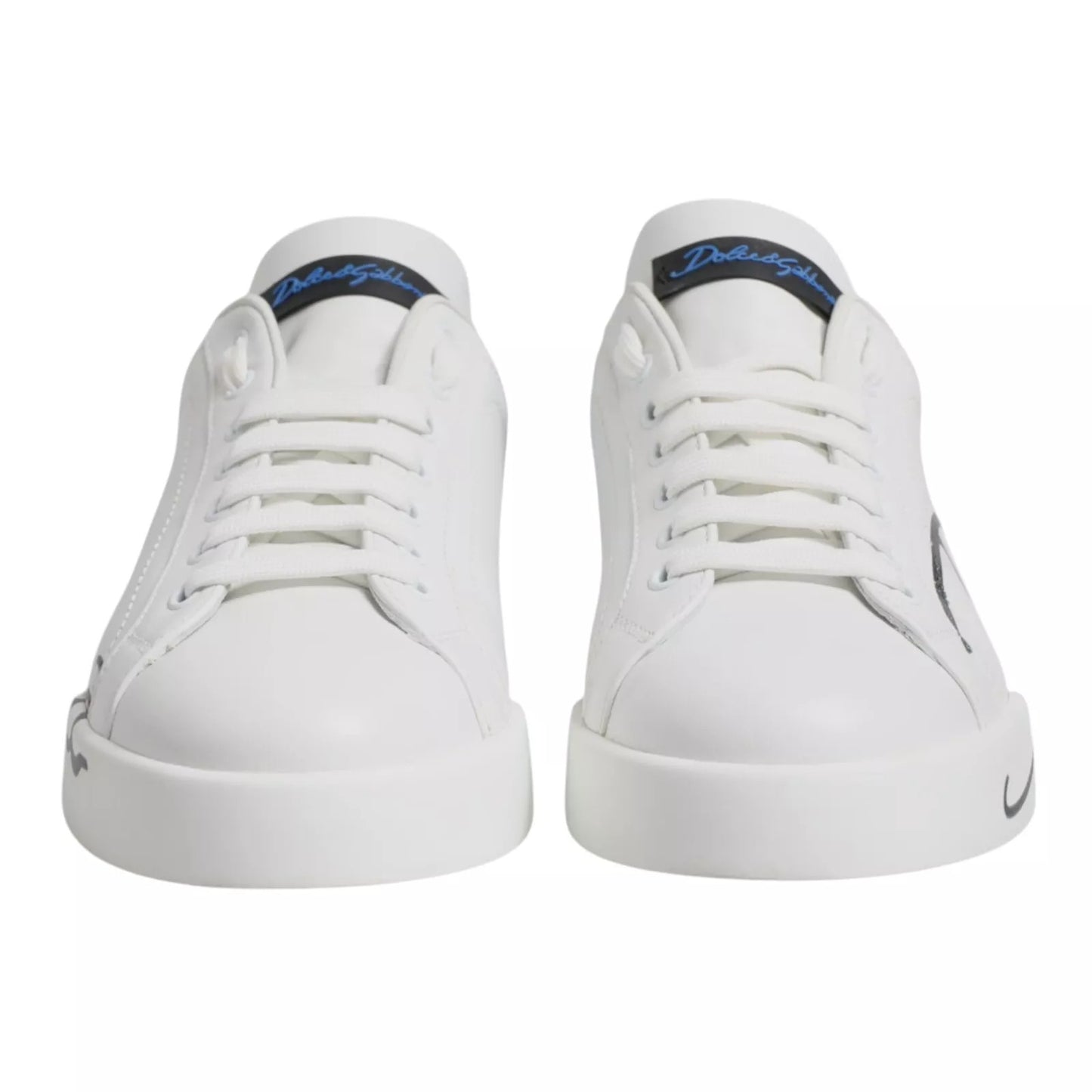 White Blue Leather Logo Low Top Sneakers Shoes