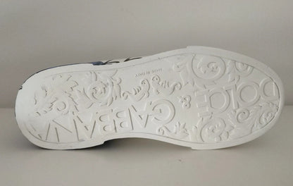 White Blue Leather Logo Low Top Sneakers Shoes