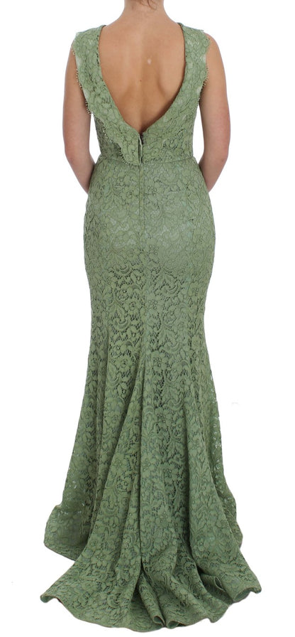 Elegant Green Floral Lace Maxi Dress